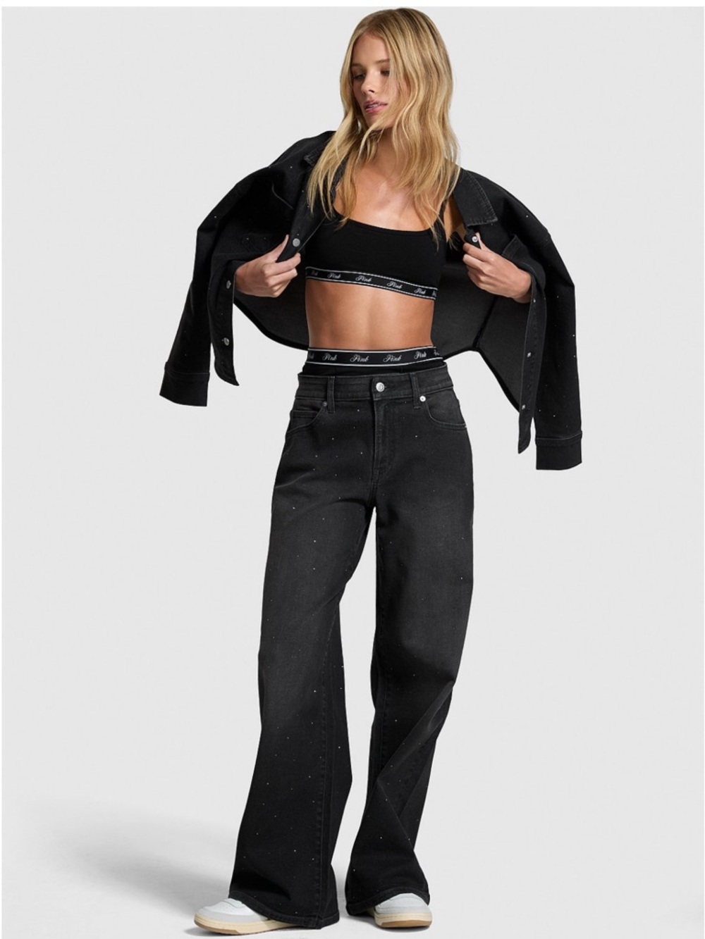 Victoria's Secret Women’s Boyfriend Wide Leg Jeans in Black - Picture 2 of 9